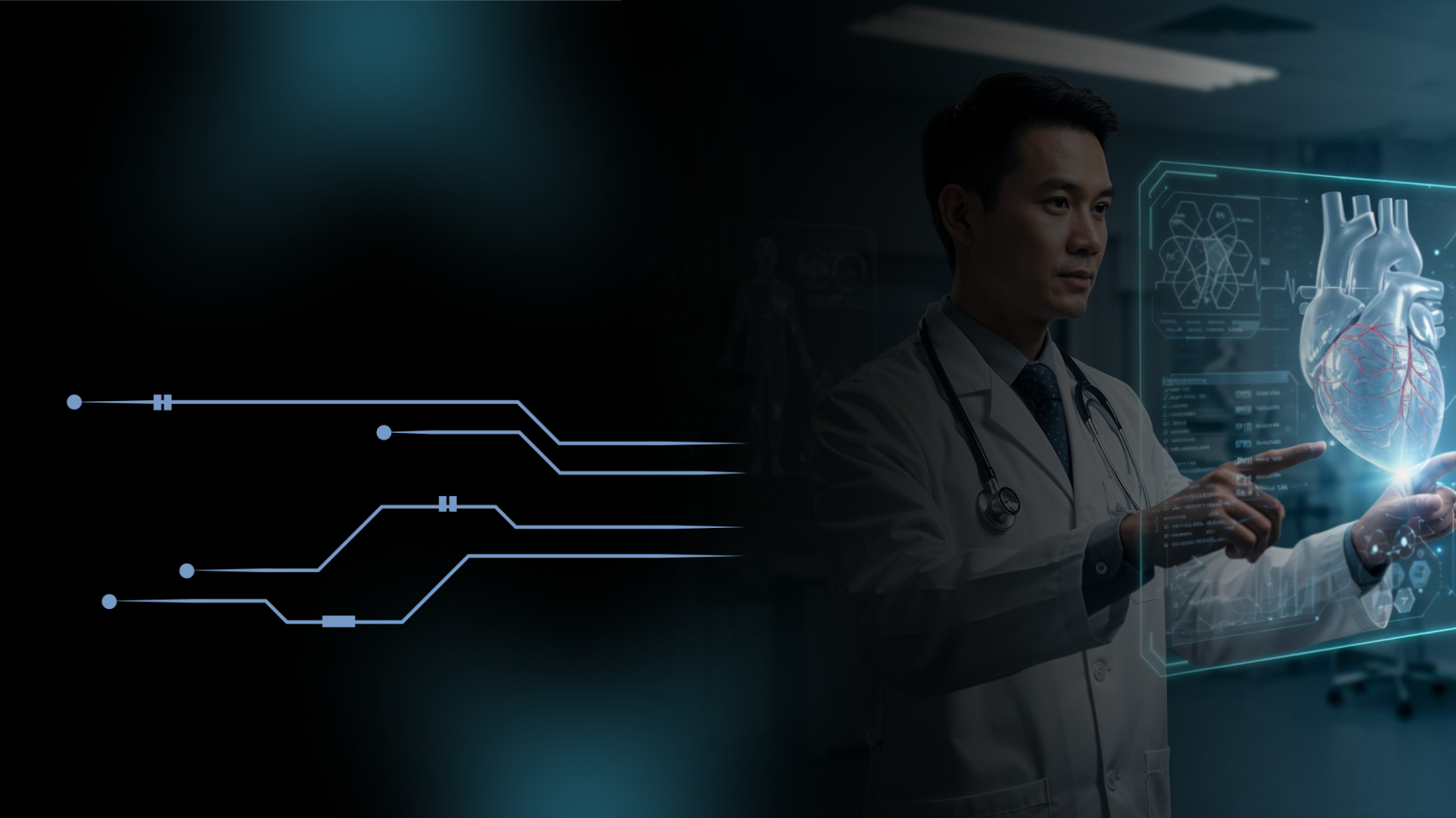 Doctor using AI-powered holographic medical interface